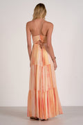 Strovia Coral Tiered Spaghetti Strap Maxi Dress