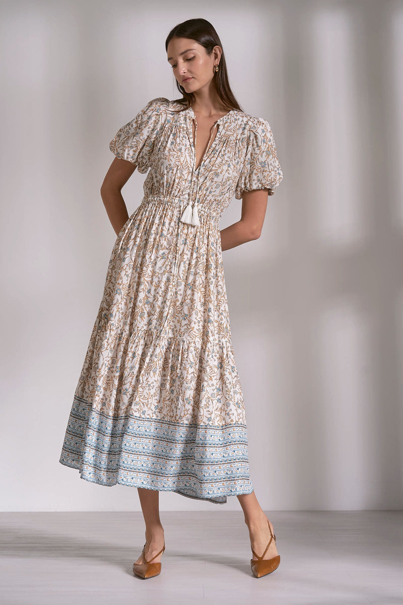 Whimsy Printed Tiered Midi Dress