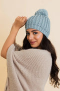 Women's Chunky Cable Knit Pom Pom Beanie