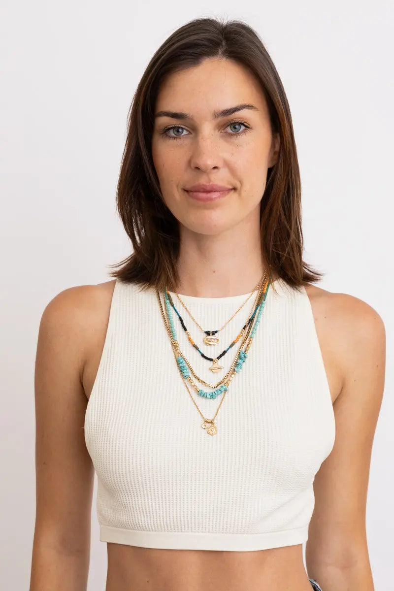Boho Turquoise Beaded Layered Necklace