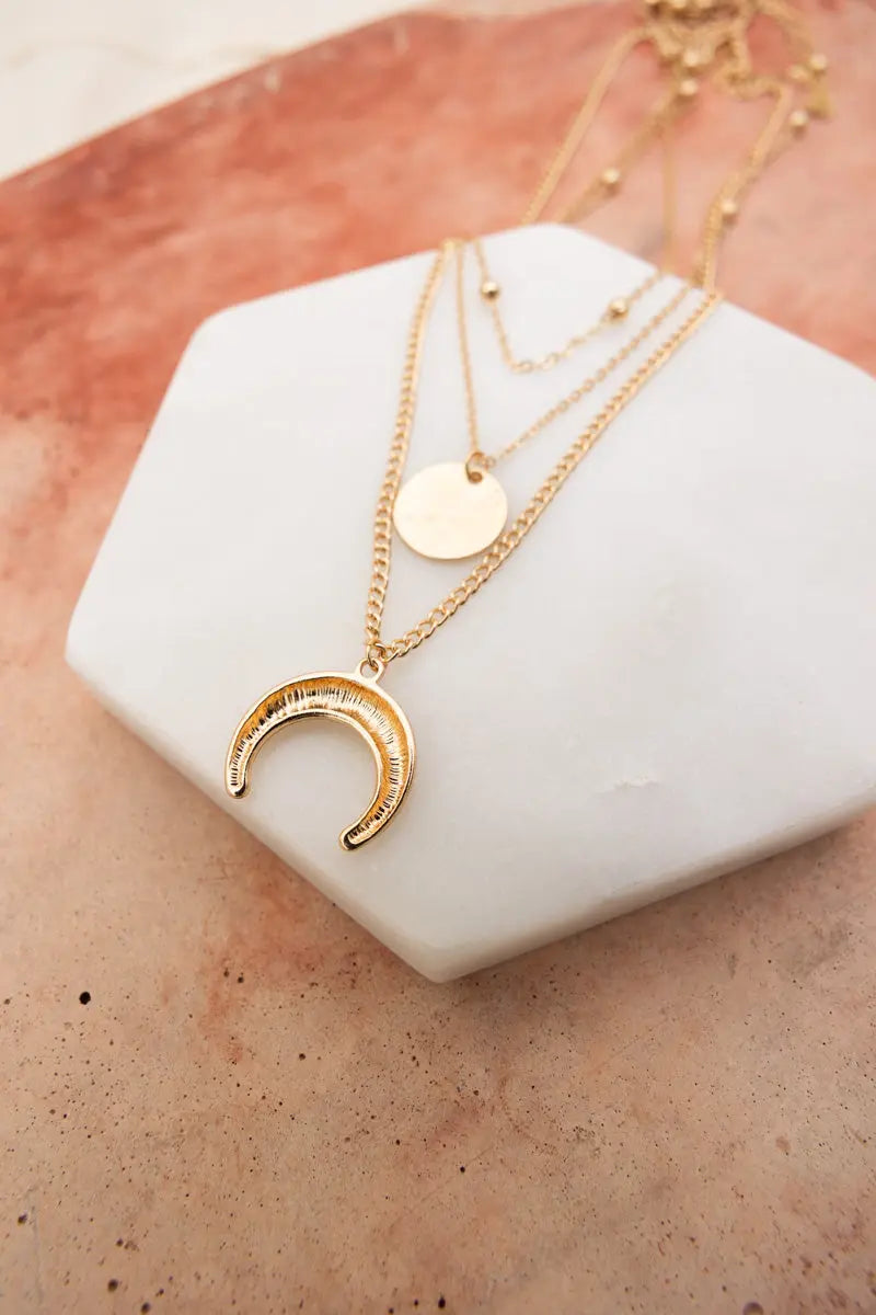 Gold Layered Crescent Moon Necklace