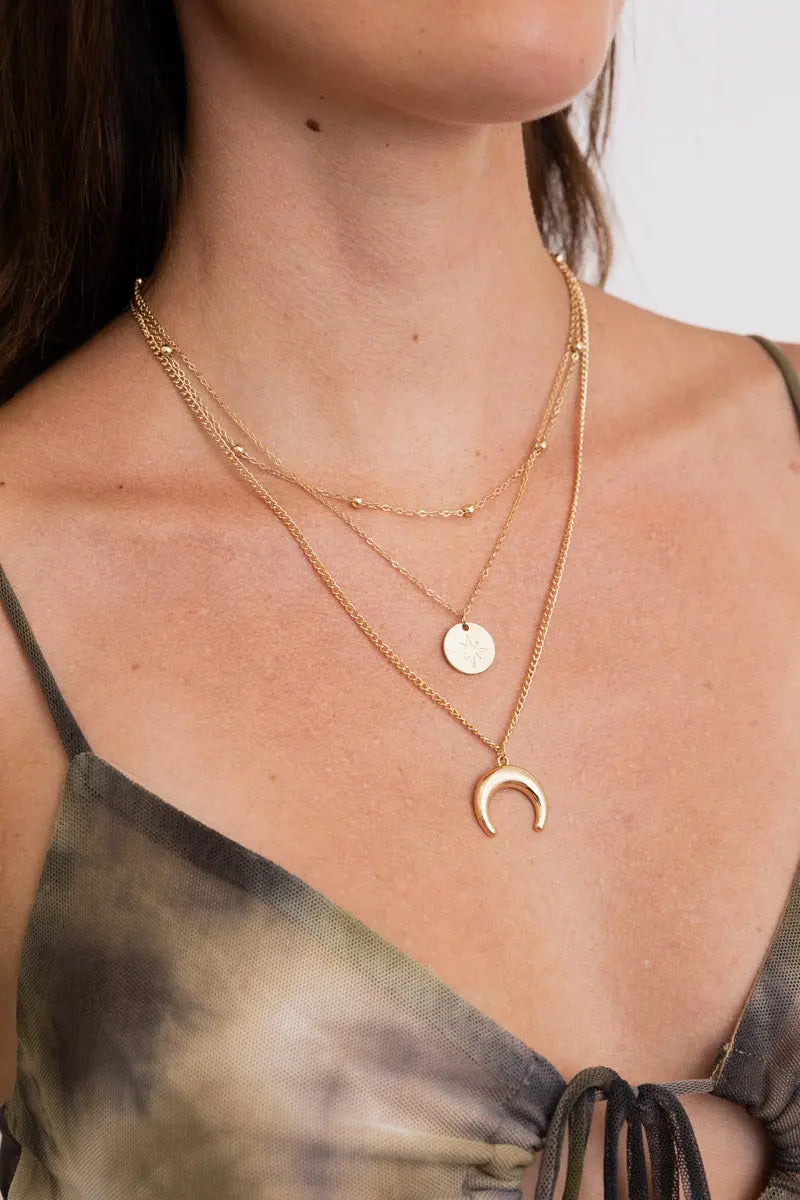 Gold Layered Crescent Moon Necklace