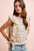 BiBi Flower Printed Ruffle Sleeve Top