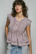 POL Eyelet Embroidery Pintuck Blouse
