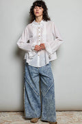 POL Lace Trim Button-Down Shirt