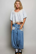 POL Floral Print Lace Trim Blouse