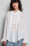 POL Lace Trim Button-Down Shirt