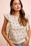 BiBi Flower Printed Ruffle Sleeve Top