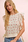 BiBi Flower Printed Ruffle Sleeve Top