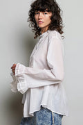 POL Lace Trim Button-Down Shirt