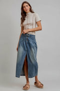 SO ME Pleated Washed Denim Skirt