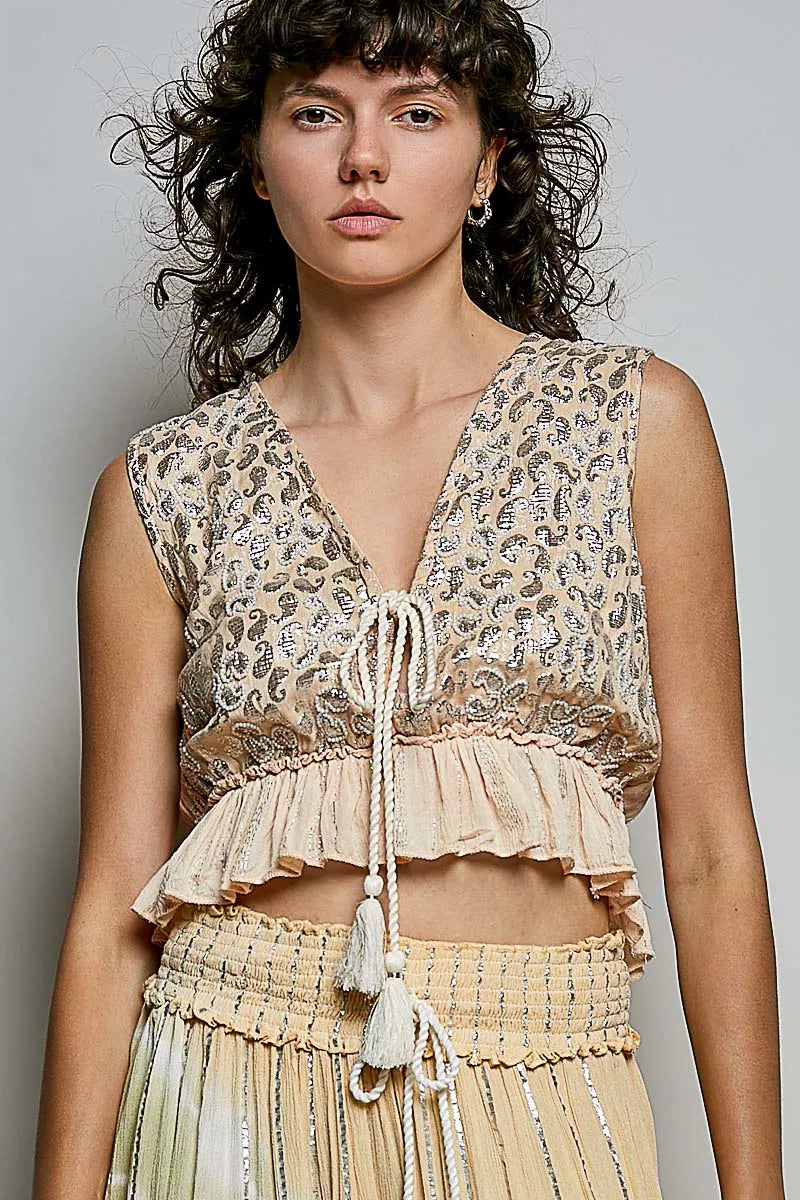 POL Shimmer Pattern Crop Top