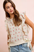 BiBi Flower Printed Ruffle Sleeve Top