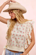 BiBi Flower Printed Ruffle Sleeve Top