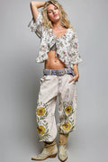 POL Ruffle Tie Front Cropped Floral Woven Flutter Sleeve Top