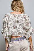 POL Ruffle Tie Front Cropped Floral Woven Flutter Sleeve Top