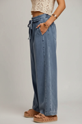 SO ME Mid Rise Ruffled Front Elastic Wide Leg Jeans
