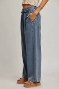 SO ME Mid Rise Ruffled Front Elastic Wide Leg Jeans