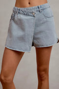 SO ME Washed Denim Wrap Skorts