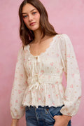 SO ME Floral Lace Trim Blouse