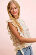 BiBi Flower Printed Ruffle Sleeve Top