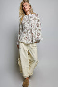 POL Floral Lace Trim Pintuck Button-Down Shirt