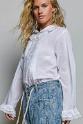 POL Lace Trim Button-Down Shirt