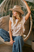 BiBi Flower Printed Ruffle Sleeve Top