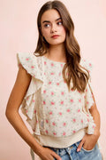 BiBi Flower Printed Ruffle Sleeve Top