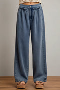 SO ME Mid Rise Ruffled Front Elastic Wide Leg Jeans
