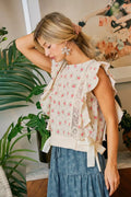 BiBi Flower Printed Ruffle Sleeve Top