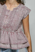 POL Eyelet Embroidery Pintuck Blouse