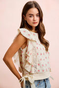 BiBi Flower Printed Ruffle Sleeve Top