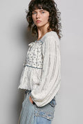 POL Lace Long Balloon Sleeve Top