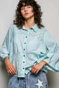 POL Tonal Dot Weave Textured Button Front Shirt