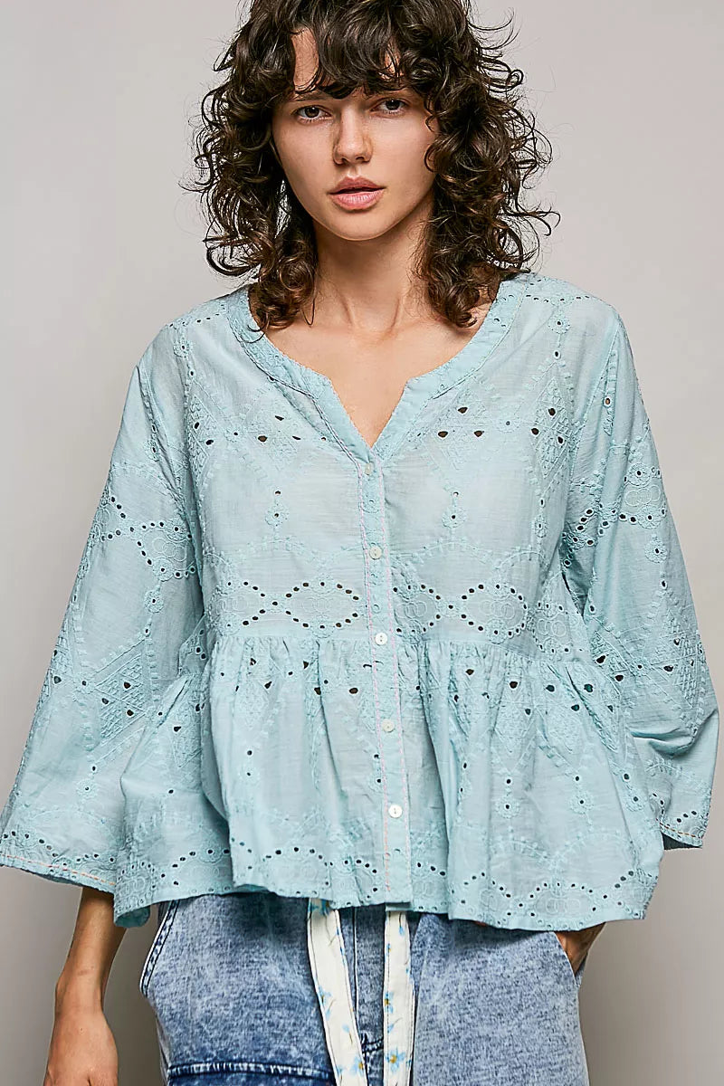 POL Eyelet Embroidery Cotton Shirt