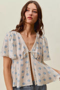 SO ME Shell Print Tie Blouse