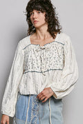 POL Lace Long Balloon Sleeve Top