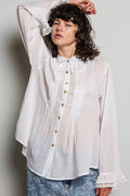 POL Lace Trim Button-Down Shirt