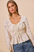 SO ME Floral Lace Trim Blouse