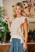 BiBi Flower Printed Ruffle Sleeve Top