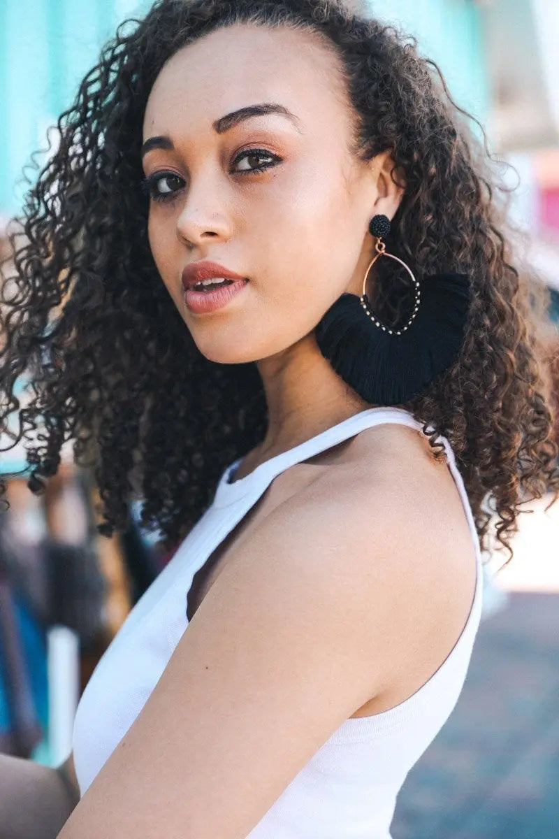 Boho Fan Tassel Hoop Earrings