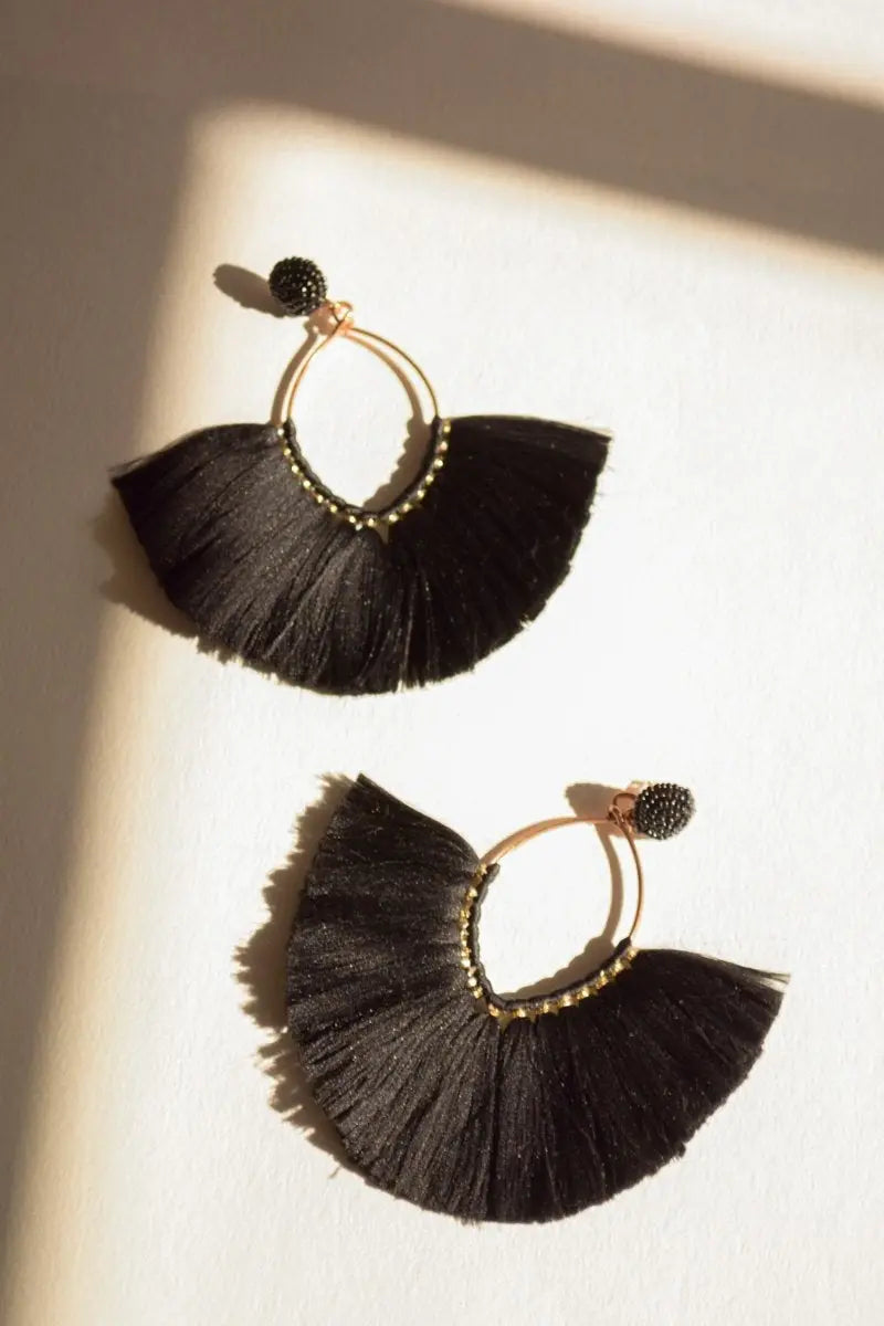 Boho Fan Tassel Hoop Earrings