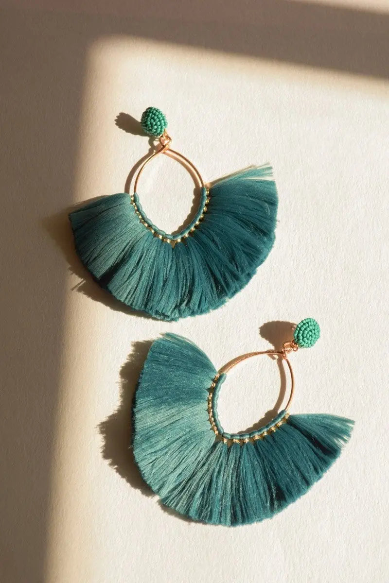 Boho Fan Tassel Hoop Earrings