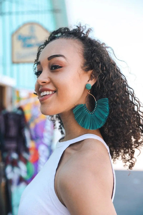Boho Fan Tassel Hoop Earrings