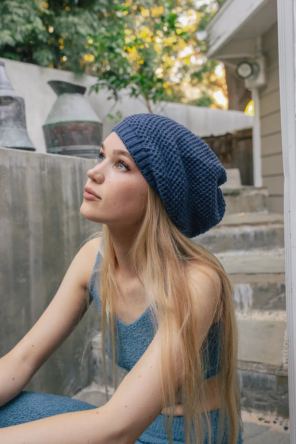 Unisex Waffle Knit Slouchy Beanie