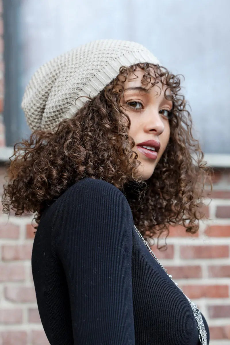 Unisex Waffle Knit Slouchy Beanie