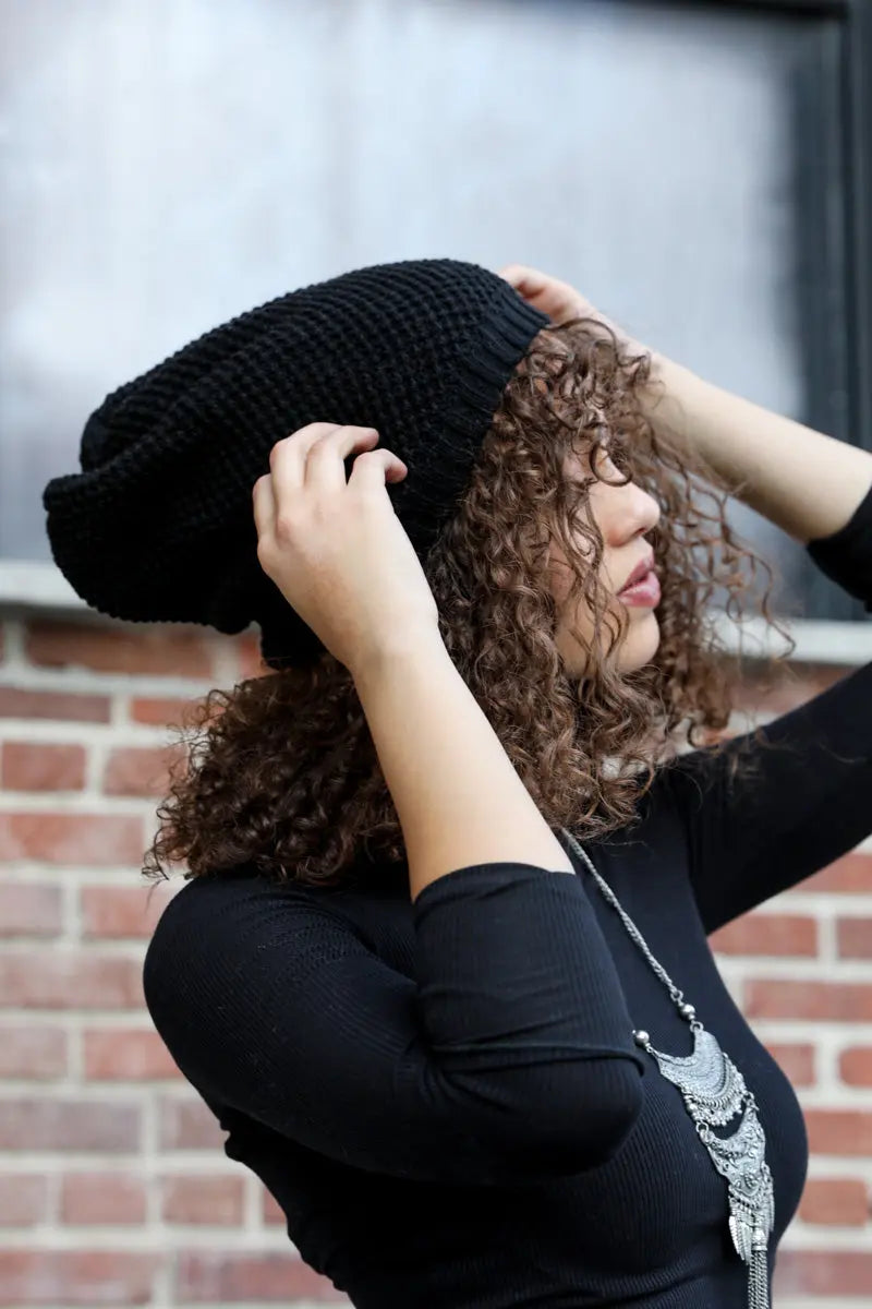 Unisex Waffle Knit Slouchy Beanie