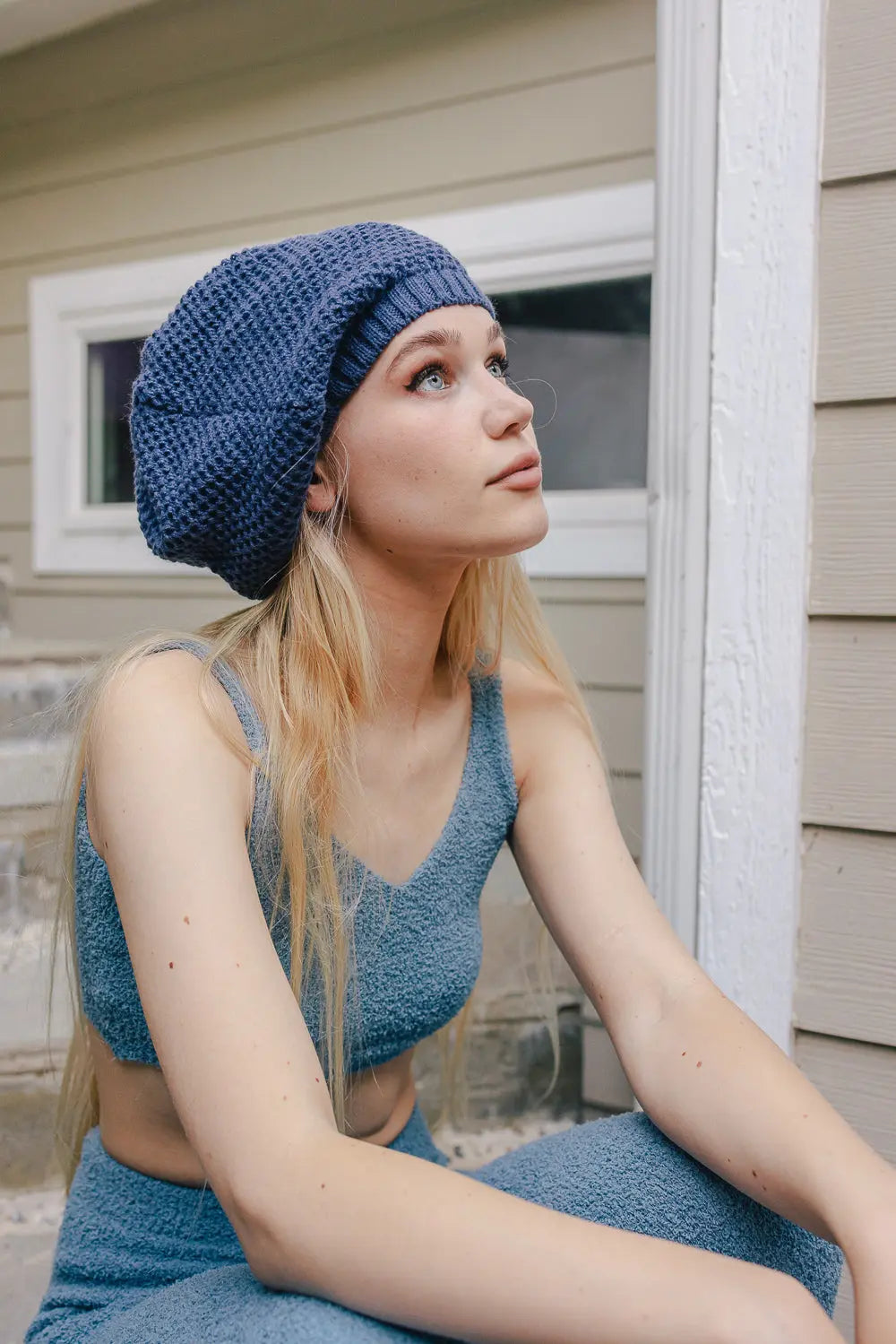 Unisex Waffle Knit Slouchy Beanie