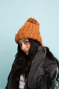 Women's Chunky Cable Knit Pom Pom Beanie